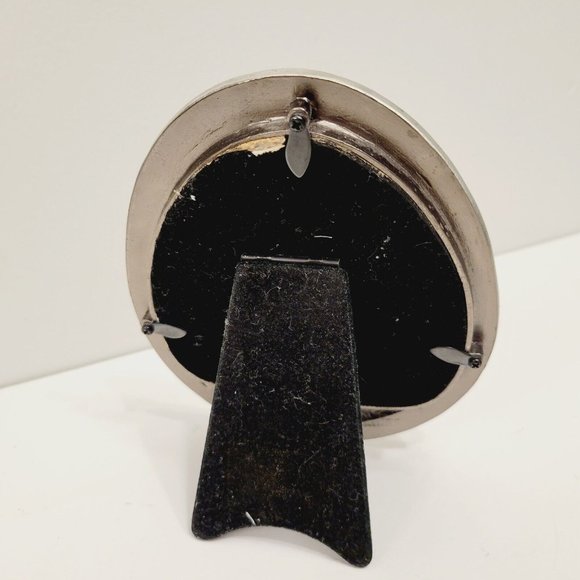 Vtg Egg Shaped S-Sunflower Cream Enamel Photo Picture Frame Bunny Rabbit Easter - Picture 4 of 4